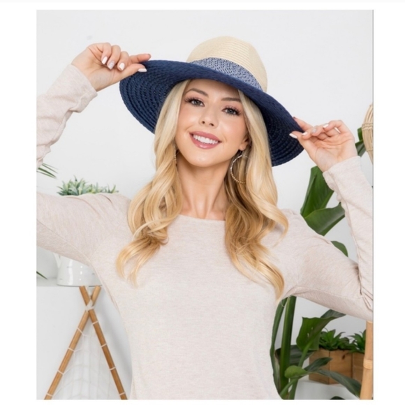 🔴SOLD 🔴 PANAMA BRIM HAT-TWO-TONE-NEW - Picture 3 of 3